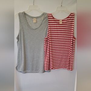 Faded Glory Gray & White Striped & Red & White Tank Tops Size L/XL